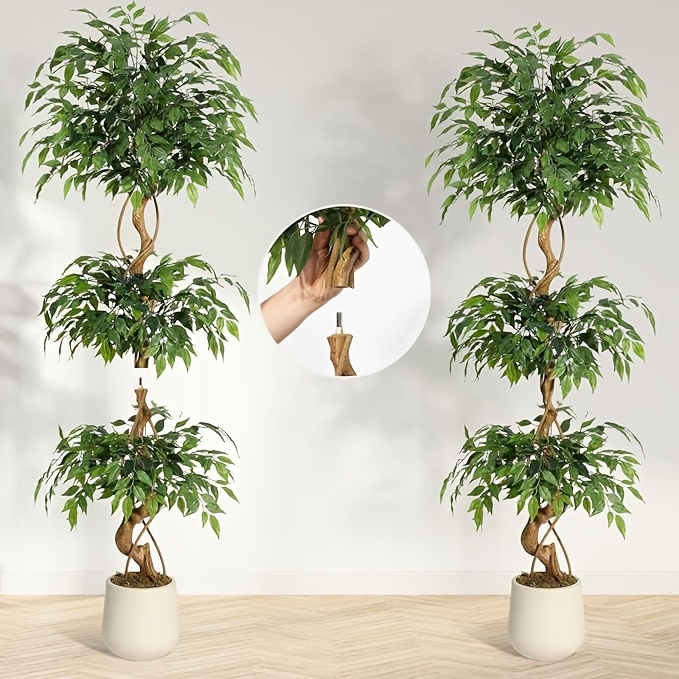 6-Foot Kunstmatige Ficusboom met Gebogen Stam, Compleet met een Witte Pot, Perfect voor Huisdecoratie in Zowel Binnen- als Buitenruimtes
