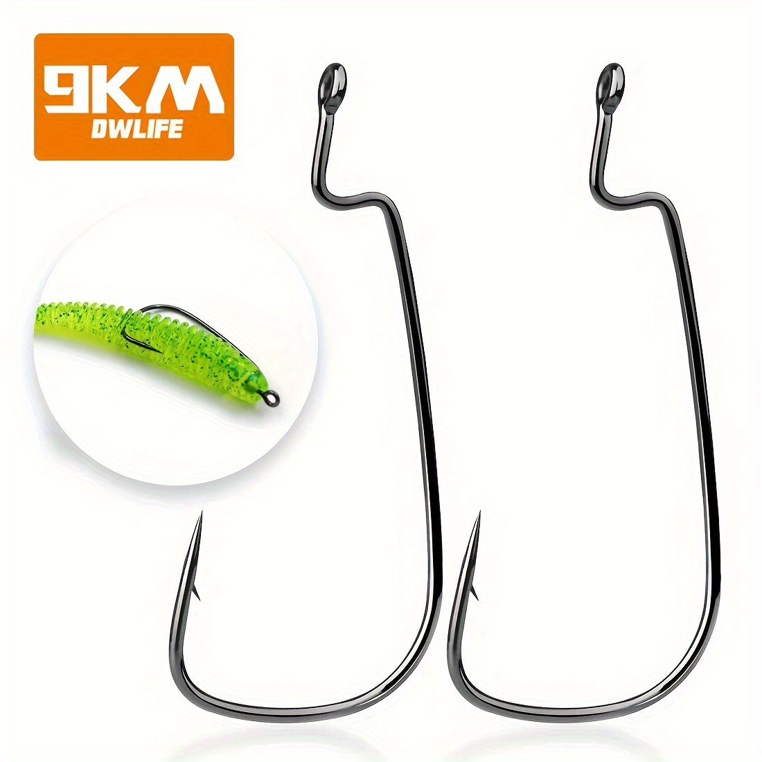 Bimoo 50PCS High Carbon Steel Inline Worm Hook Bass Fishing Jig Hook  Caroline Taxas Rig Fish Hooks