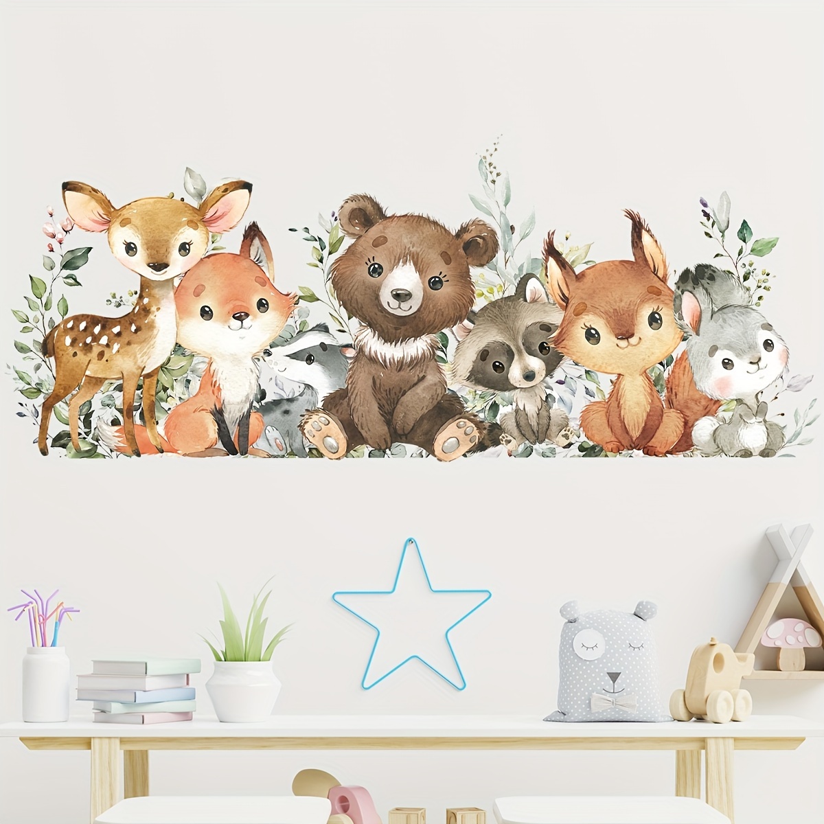 

Charming Animal Wall Decals - Self-adhesive, Removable Stickers With Deer, Raccoon, Rabbit & Bear Designs For Bedroom, Living Room, Entryway - Matte Finish Pvc Home Decor By Brup
