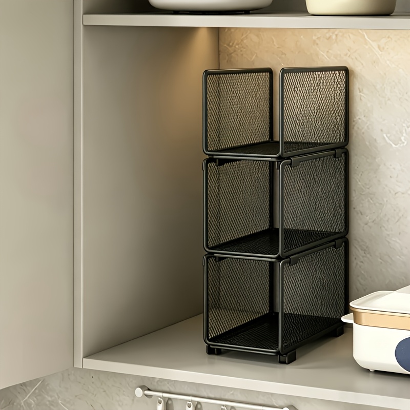 3pcs Stackable Kitchen Storage Baskets, Mesh Tiered Shelves