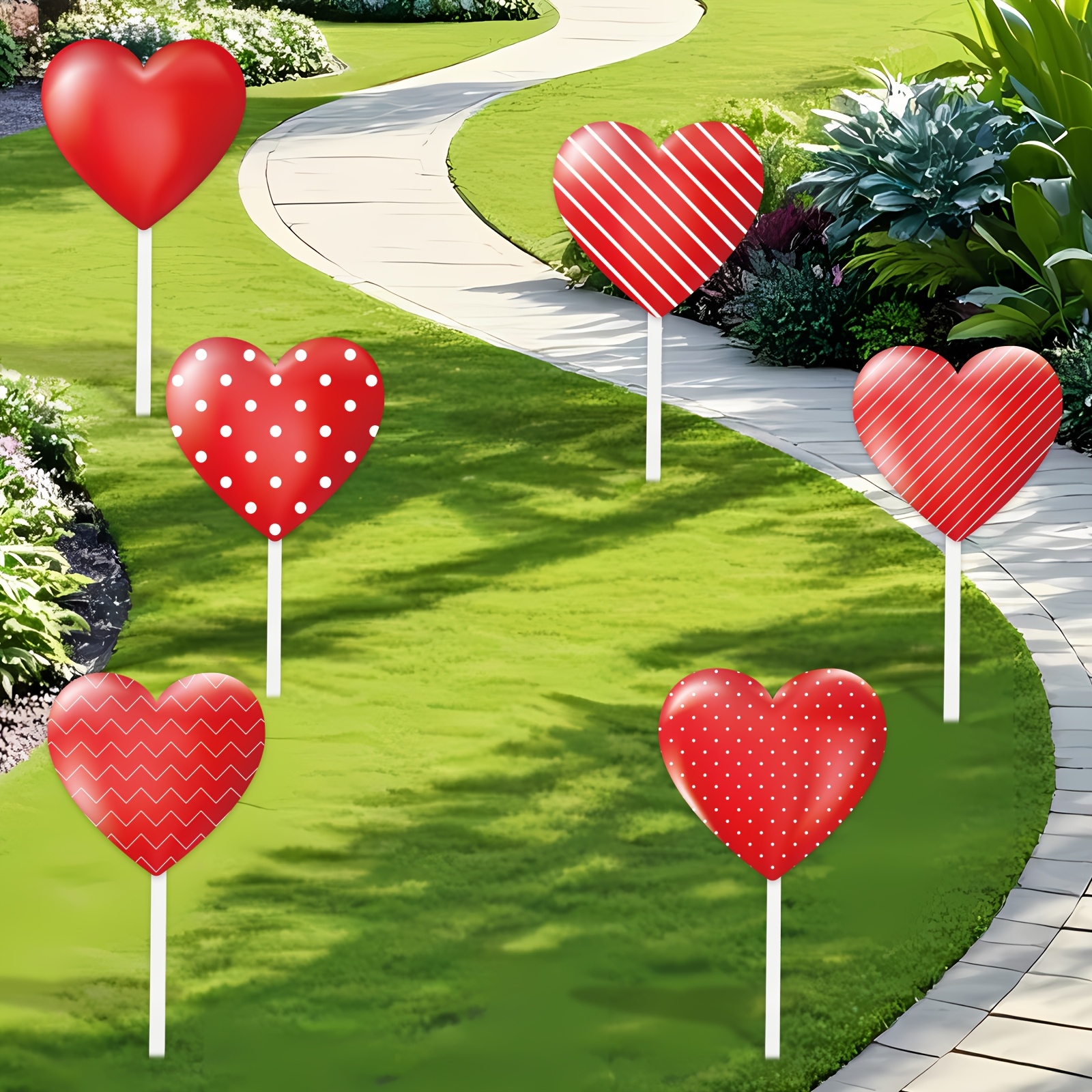 

6pcs Outdoor Valentine's Day Love Yard Sign Outdoor Heart Yard Sign Happy Valentine's Day Suitable For Lawn, Garden, Festival Party Decorations 2d Plastic Yard Sign