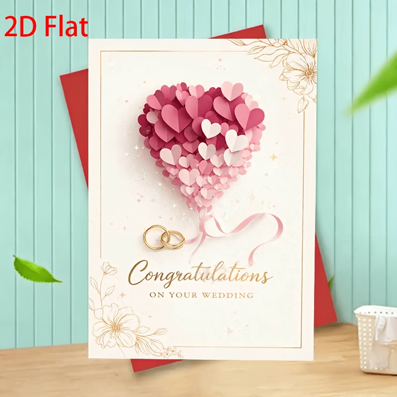 TEMU 1pc Wedding Congratulations Card With Heart Bouquet And Elegant Greeting For Couple Bride And Groom Gift For Ceremony Reception Shower