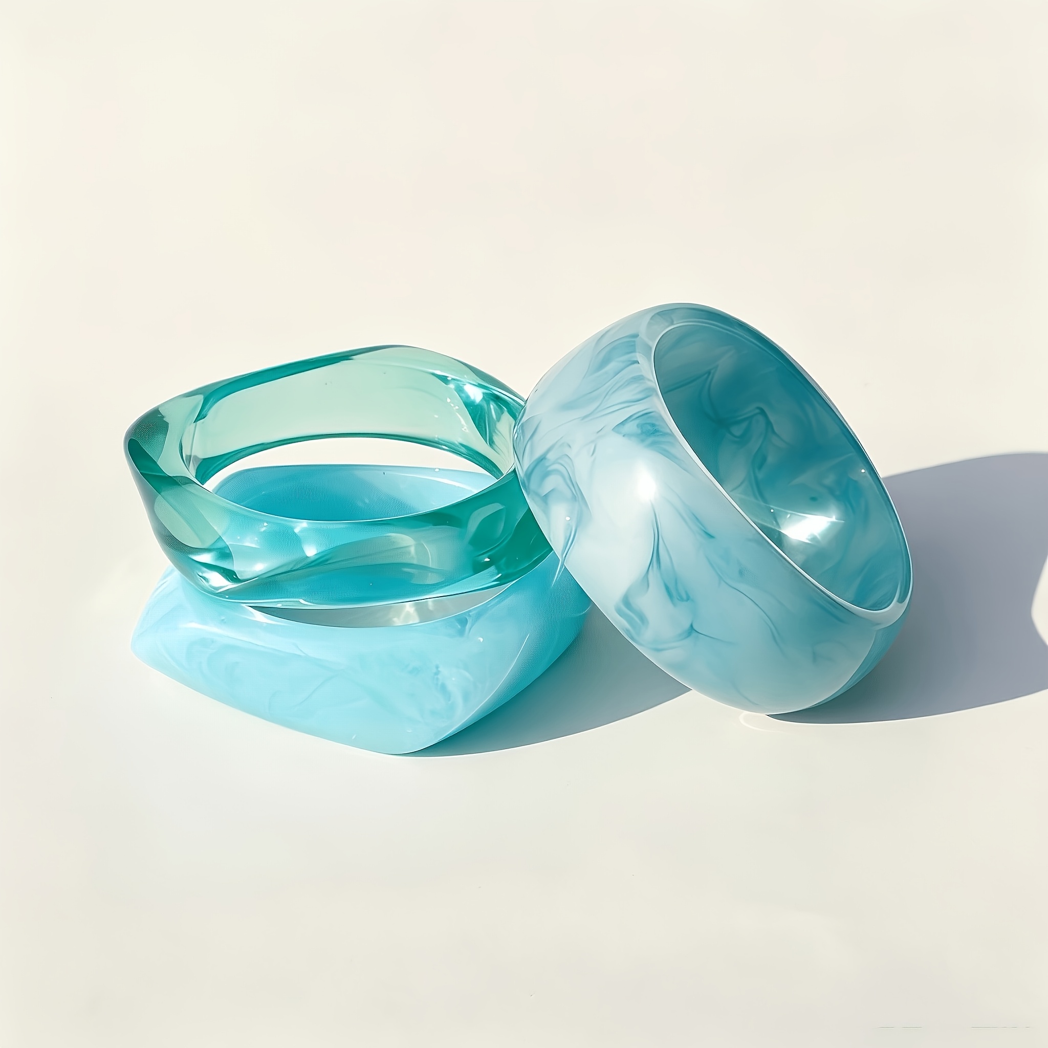 3pc Marbled Resin Chunky Wide Bangle Bracelet Set