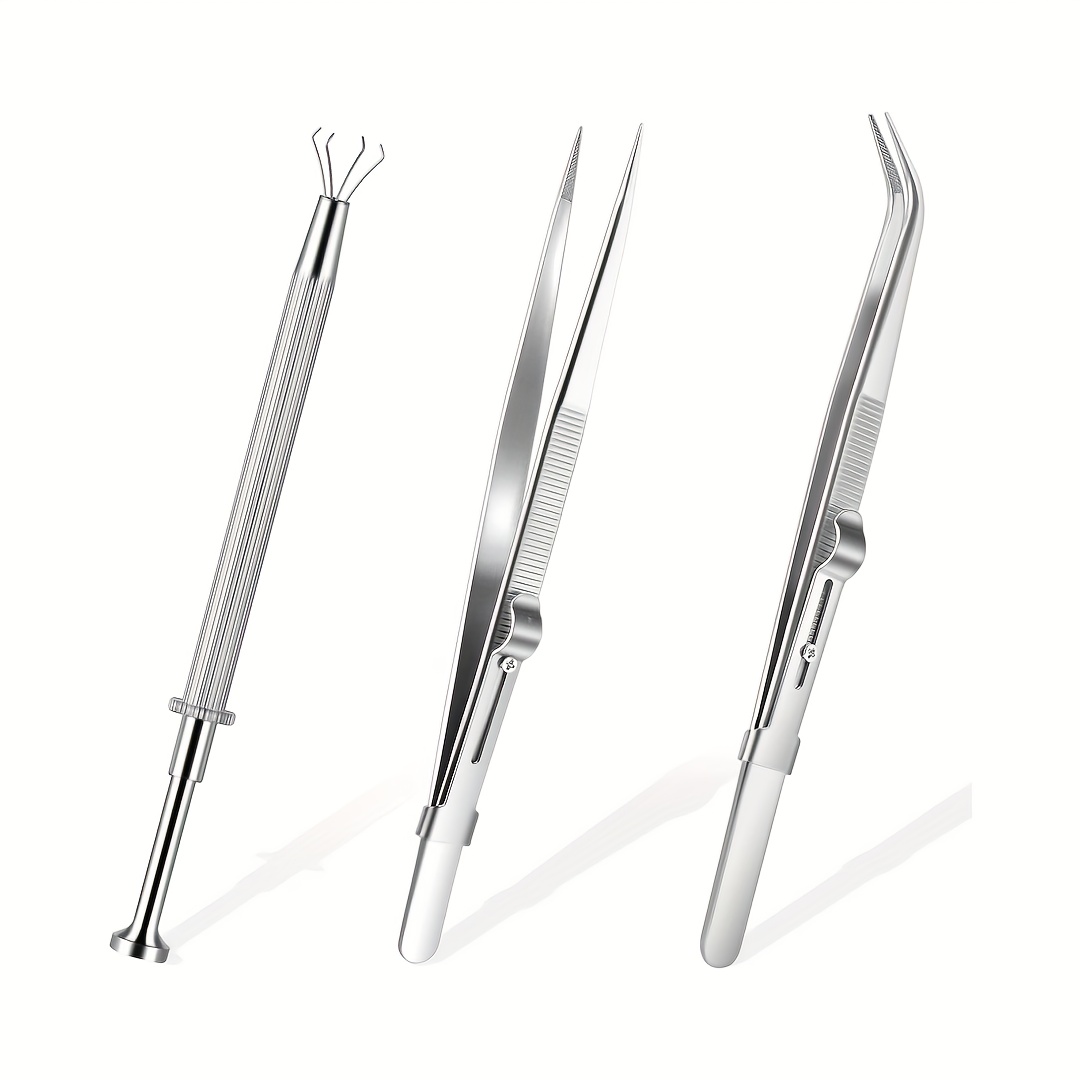 E-shop Mehrzweck Pinzette Edelstahl Gerade und Gebogene Pinzette Diamant Schmuck Clip Schmuckwerkzeug Edelstein Clip, 3 Stück Piercing Zange,