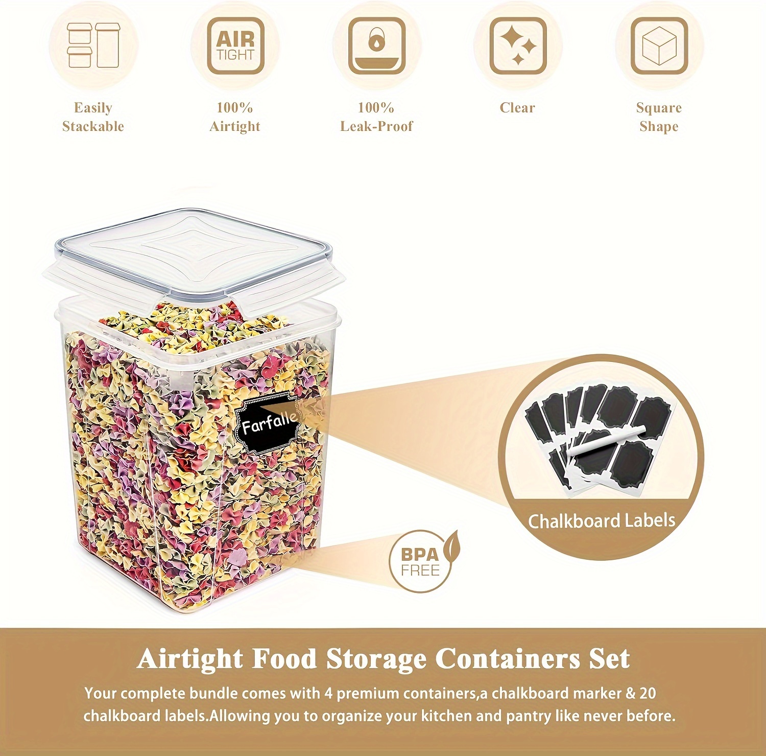 4pcs airtight food storage containers with lids 5 2l 175oz plastic kitchen organizer for pantry christmas   flour snacks pasta   storage details 7