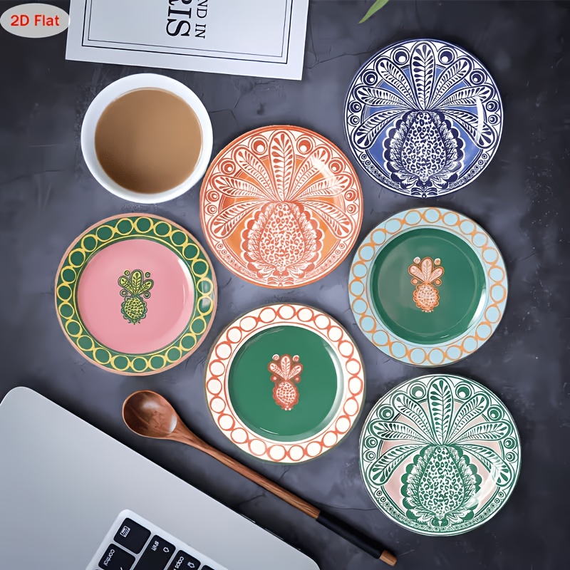 TEMU Juego de 6 posavasos redondos de madera con diseño y lindo, resistentes al , ideales para café, perfectos para bares, reuniones familiares,