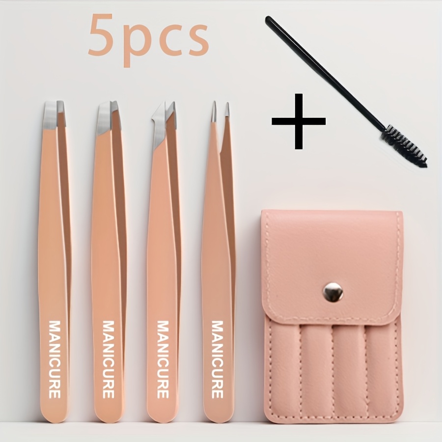 TEMU 5pcs Set Stainless Steel Eyebrow Tweezers Purple Set, Makeup Tools For Eyelash Extension, Eyebrow Shaping, Beard Hair Removal, And False Eyelash