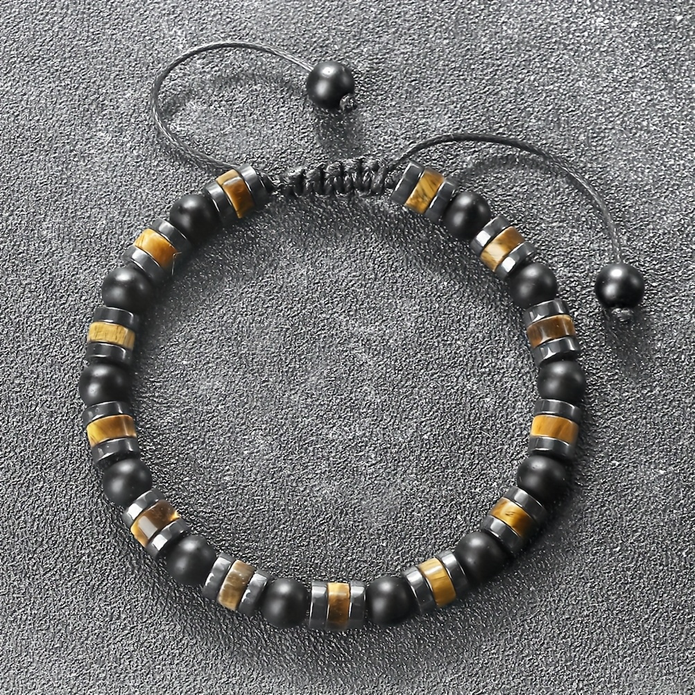 Punk-Style Woven Bead Bracelet with Tiger's Eye Spacers