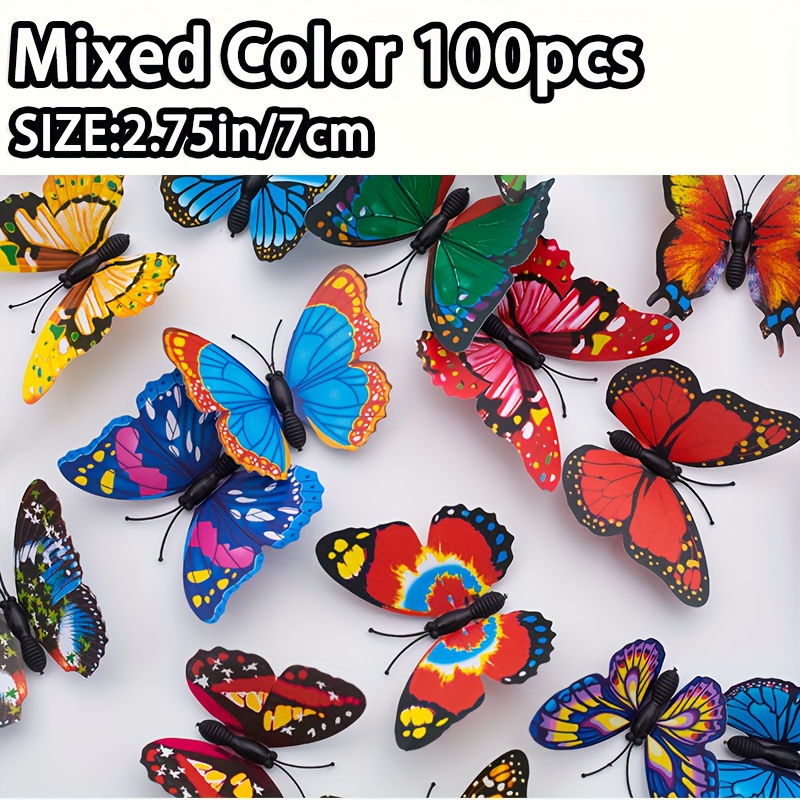 TEMU 50/100pcs Vibrant Artificial Butterflies - , Colorful Plastic Decorations For Hats, Slippers And Diy Crafts, Perfect For Room Wall Art