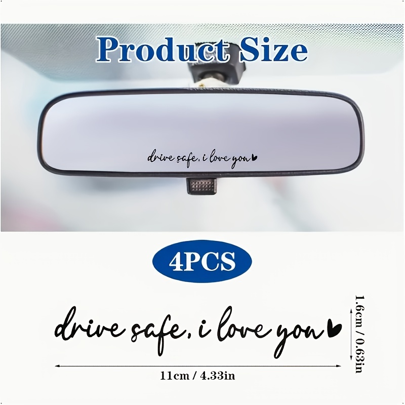4 "drive Safe I Love You" Rearview Mirror Decals With Heart Car Affirmation Stickers, Additions For Side Mirrors And Windows, Black Vinyl Die Cut Water Bottle Stickers, Perfect For Him