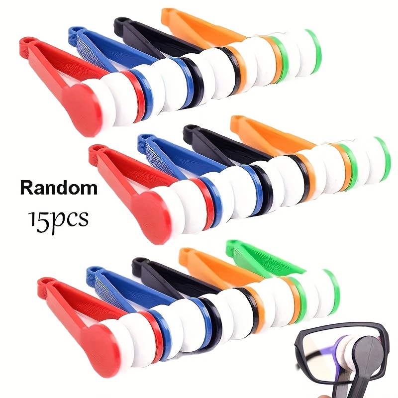 Image of Random 15pcs Portable Multi-functional Glasses Cleaning Brush, Soft Fiber Glasses Wiping Cloth, Scratch-resistant Glasses Lens Cleaner, Color, Suitable For Glasses