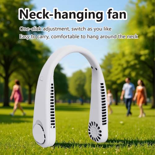 a compact neck hanging fan a multifunctional usb rechargeable fan in 3 colors with settings suitable for outdoor use office shopping and festivals