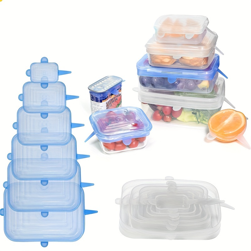 6pcs set reusable silicone food covers square stretchable dishwasher safe lids for bowls plates containers fruits vegetables fresh silicone food storage details 3