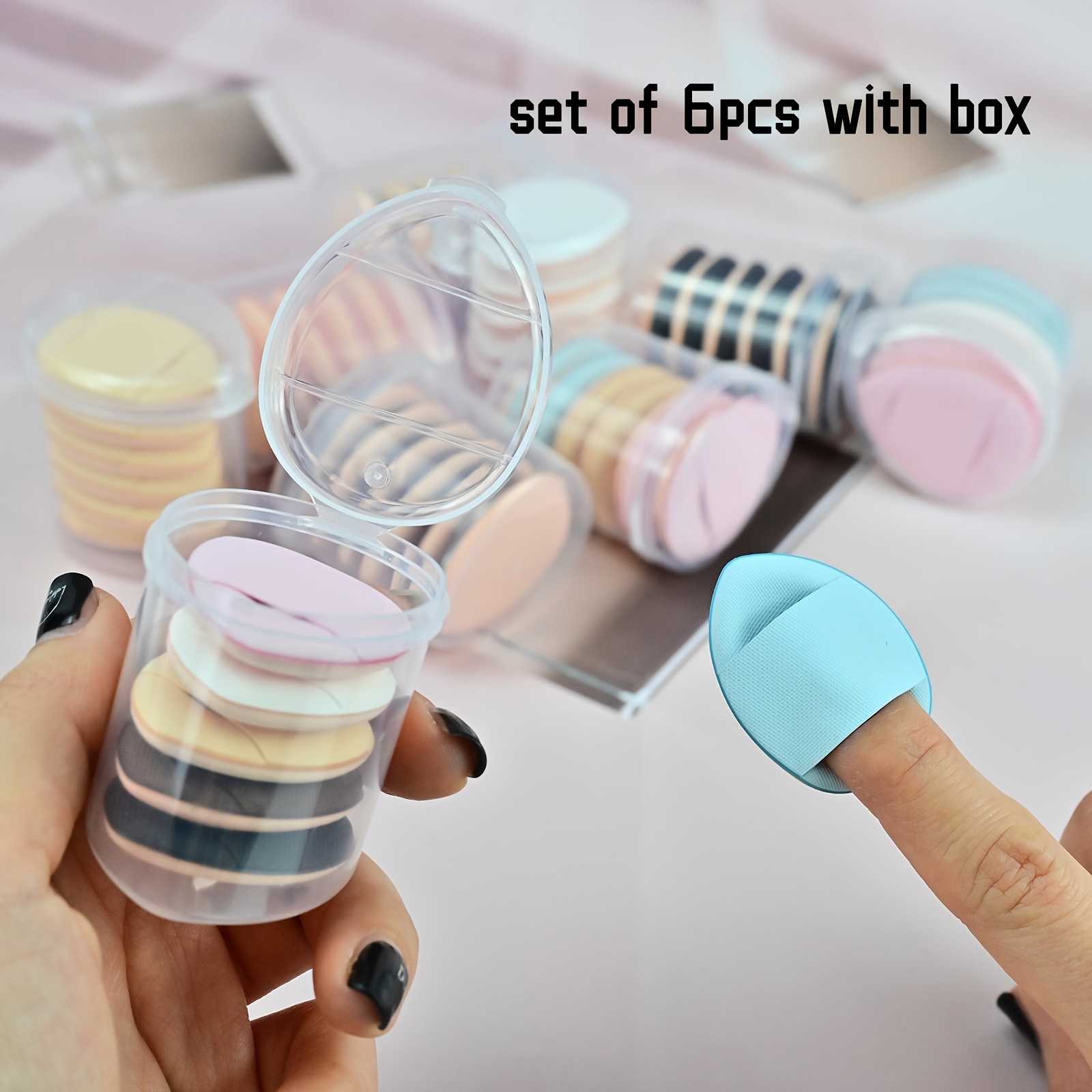 

6pcs Mini Puff With Box, Travel Portable Finger Puff, Thumb Concealer Fingertip Small Slippers Puff, Small Size Sponge Makeup Small