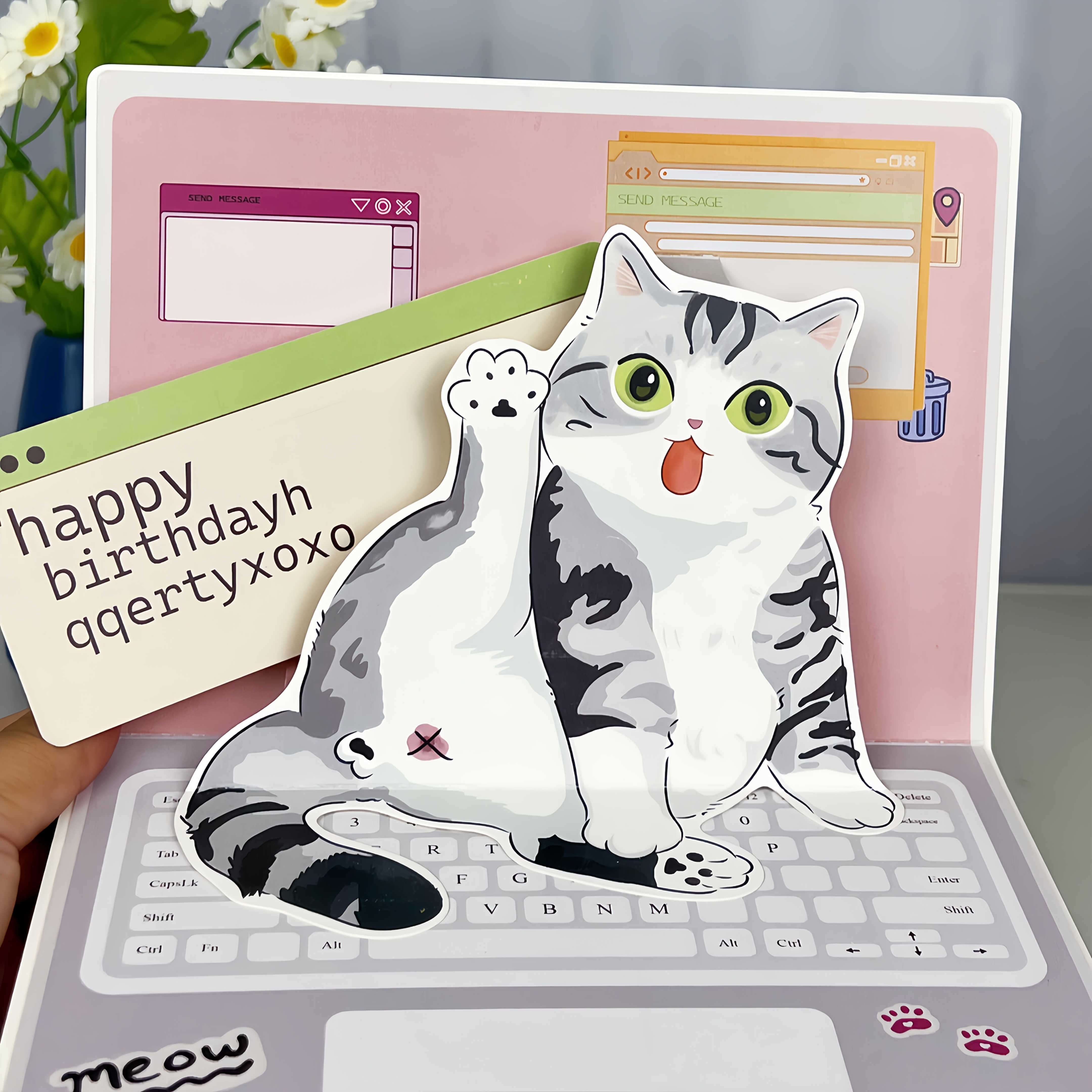 Image of 1pc Pop-up 3d Greeting Card With Envelope, Kitten Design, Happy Birthday Card, Perfect For Cat Lovers, Men, Women, , , Grandpa, Grandma, Boyfriend, Girlfriend, And More