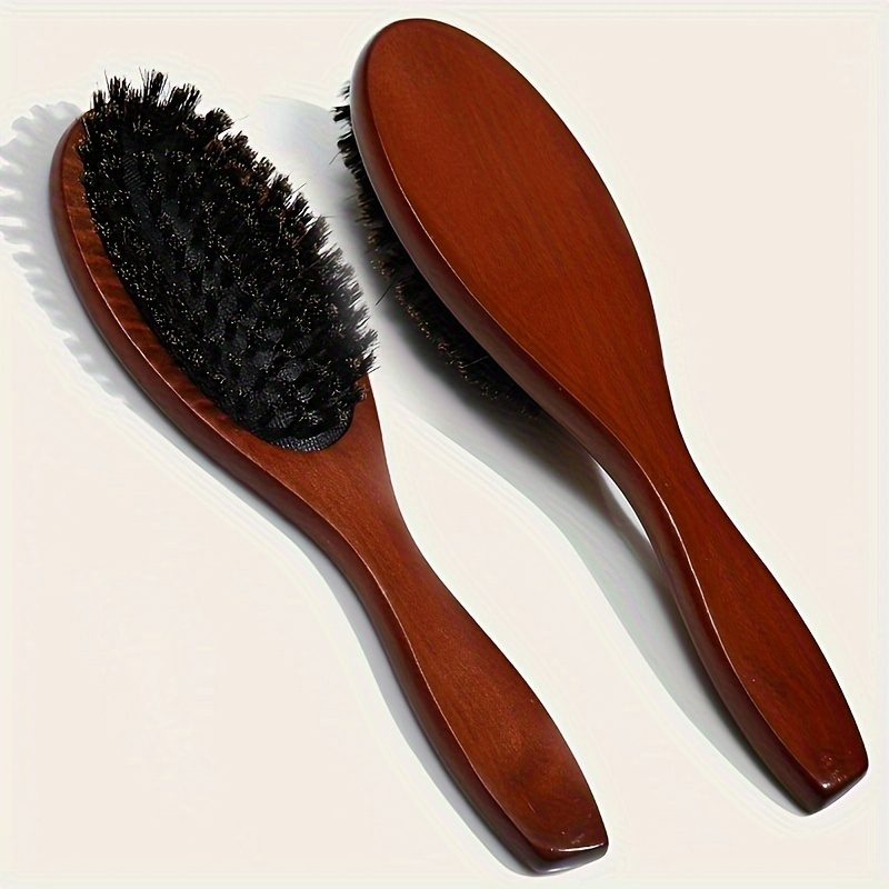 TEMU Natural Mane Bristle Hair Brush - Gentle Soft Cushion, Dual-use Wet And Dry Hairbrush With Lotus Wood Handle For Normal Hair, Finishing Comb, 1 Pack