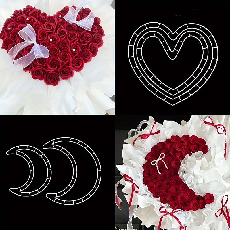 

Plastic Flower Arrangement Holders Set - Heart & Moon Shaped Bouquet Holders, Vase Packaging Materials, Pvc Flower Arranging Tools For Bouquets