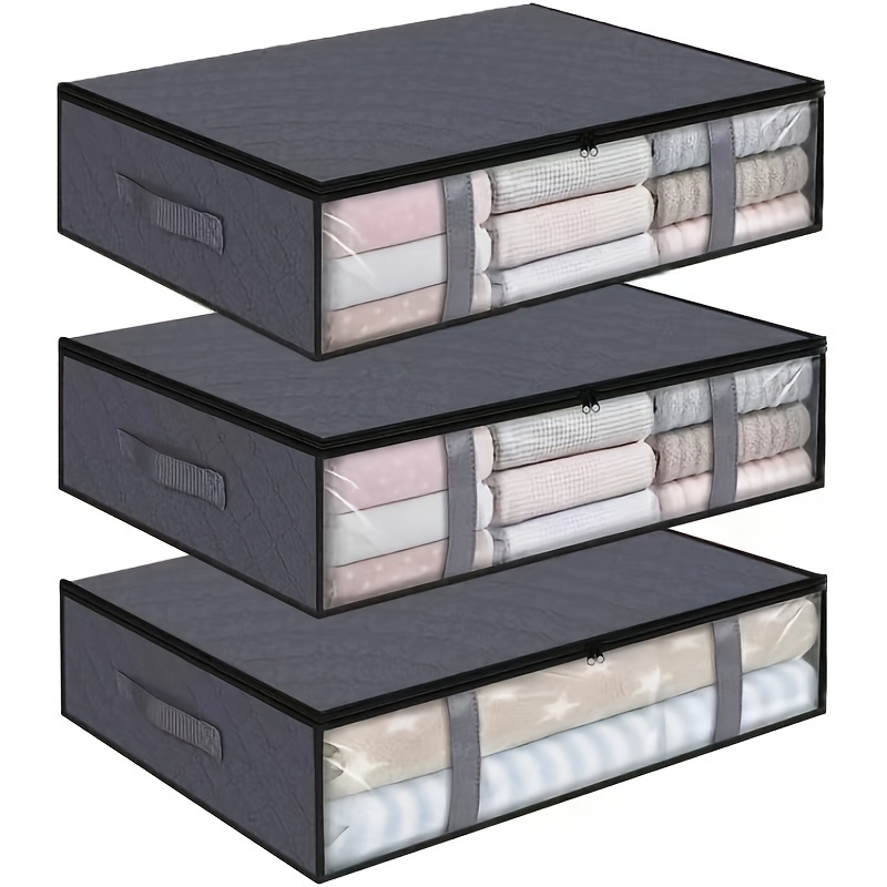 

3pcs de Rangement Pliables Sous le Lit - Organisateur en PVC pour Vêtements, Couvertures & Literie - Économisant de avec Fermeture Éclair - pour Chambre, Dortoirs & Organisation de - Élégant