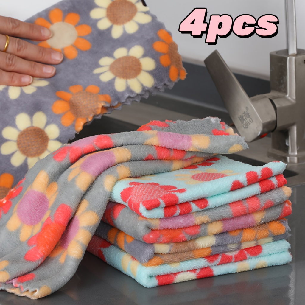 4pcs floral coral dish cloth set super absorbent kitchen cleaning towels soft reusable dishwashing cloths for wiping glassware dishwashing and stain removal colorful floral pattern microfiber cleaning cloths multipurpose for kitchen bathroom Product details 6