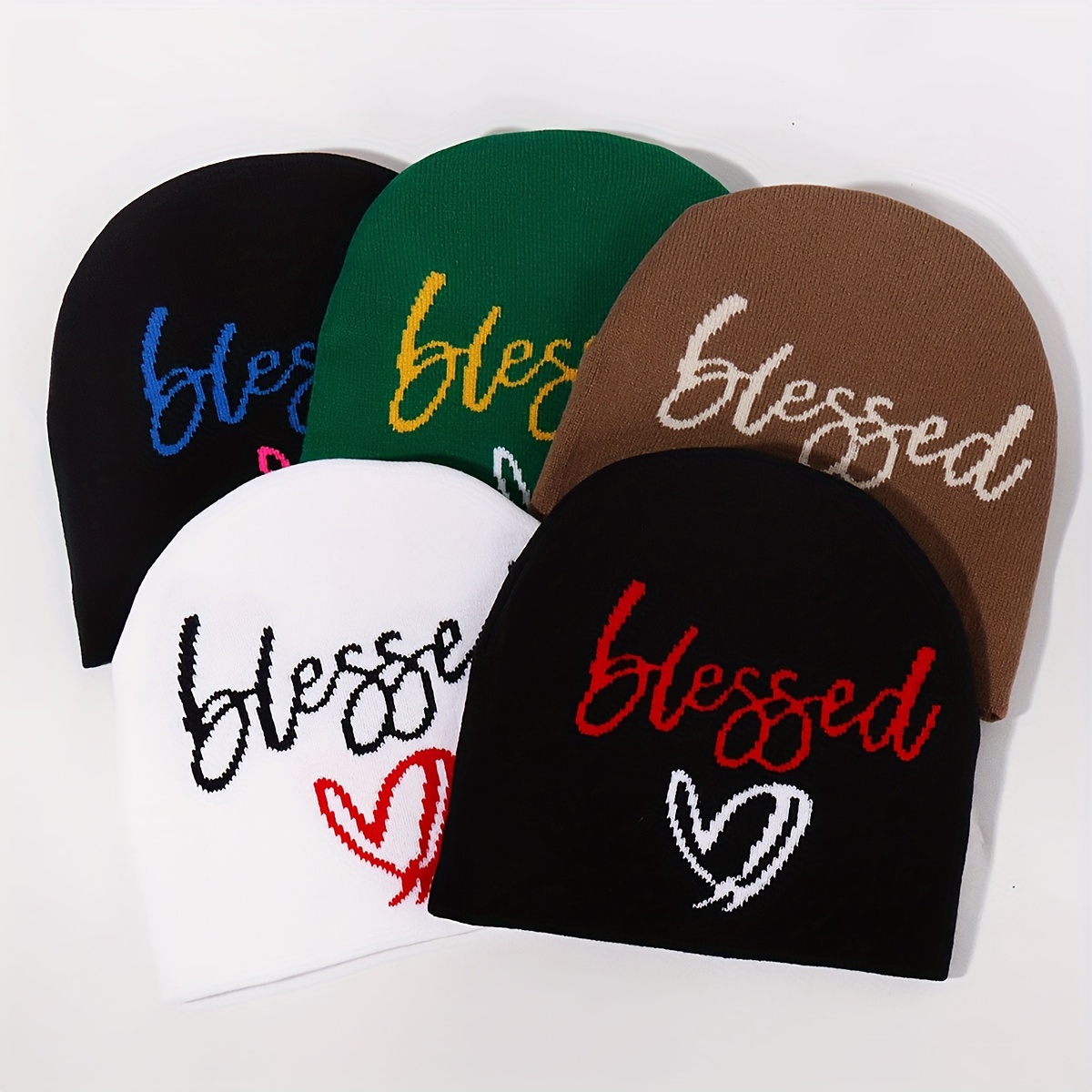 

Blessed Letter Jacquard Knit Beanie - Ear Protection, Warm For Autumn & Winter, Fashionable Hip-hop Style, Acrylic, No , Ideal For Daily Use