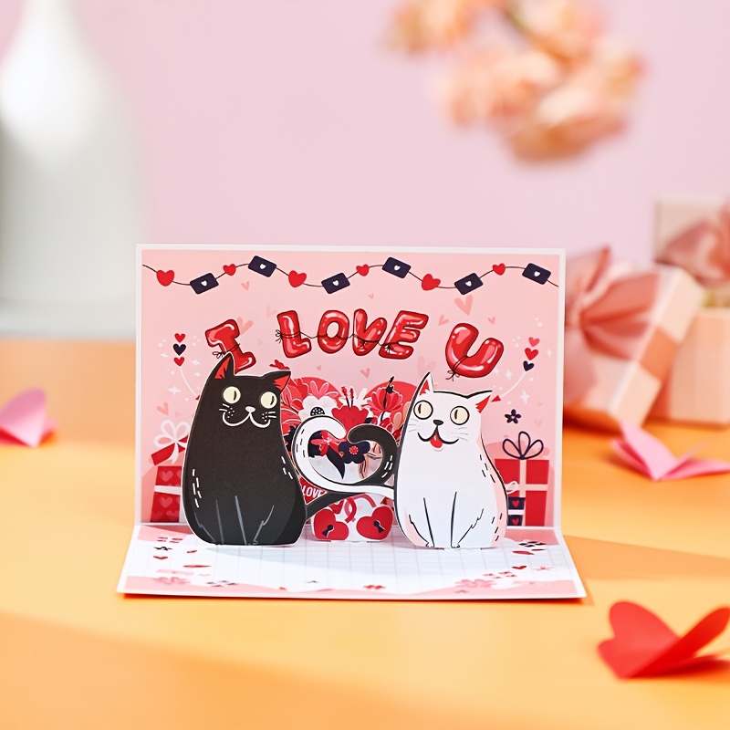 

Black & White Cat Pop-up Greeting Card - Valentine's Day, Birthdays, Christmas & More - Includes Envelope, Ideal , Friends & Grandparents, Fun, , Day