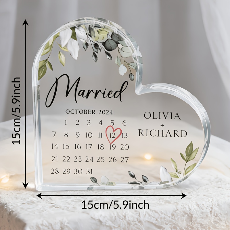 E-shop [2D Flat] Personalisiertes Hochzeitsgeschenk, Acryl-Plakette mit Hochzeitskalender, Hochzeitsgeschenk für Paare, Hochzeitsplakette Geschenk für