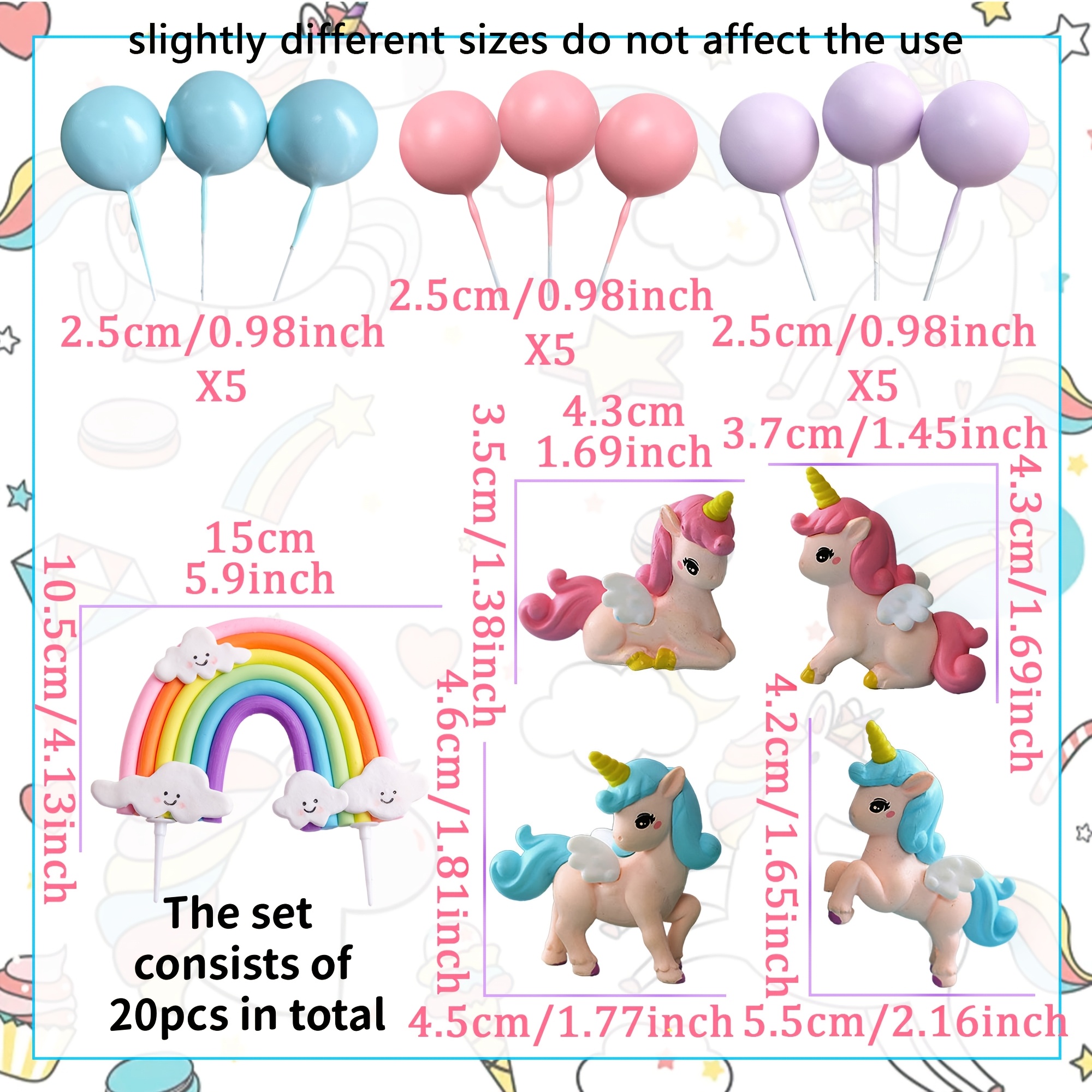 Image of Laventy 20pcs Pony Unicorn Cake Decoration Pony Birthday Decoration Rainbow Cake Topper Unicorn Party Favors Rainbow Birthday Decoration Birthday Cake Decoration