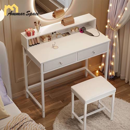 a modern white vanity table with a stool saving bedside makeup cabinet with drawers a compact home makeup desk set easy to for gifting to