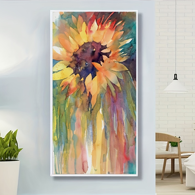 

Abstract Sunflower Canvas Wall Art, Modern Floral Poster Print, Colorful Ink Painting Home Decor, 50x100cm Bright Yellow And Red Flower Artwork For Living Room Foyer