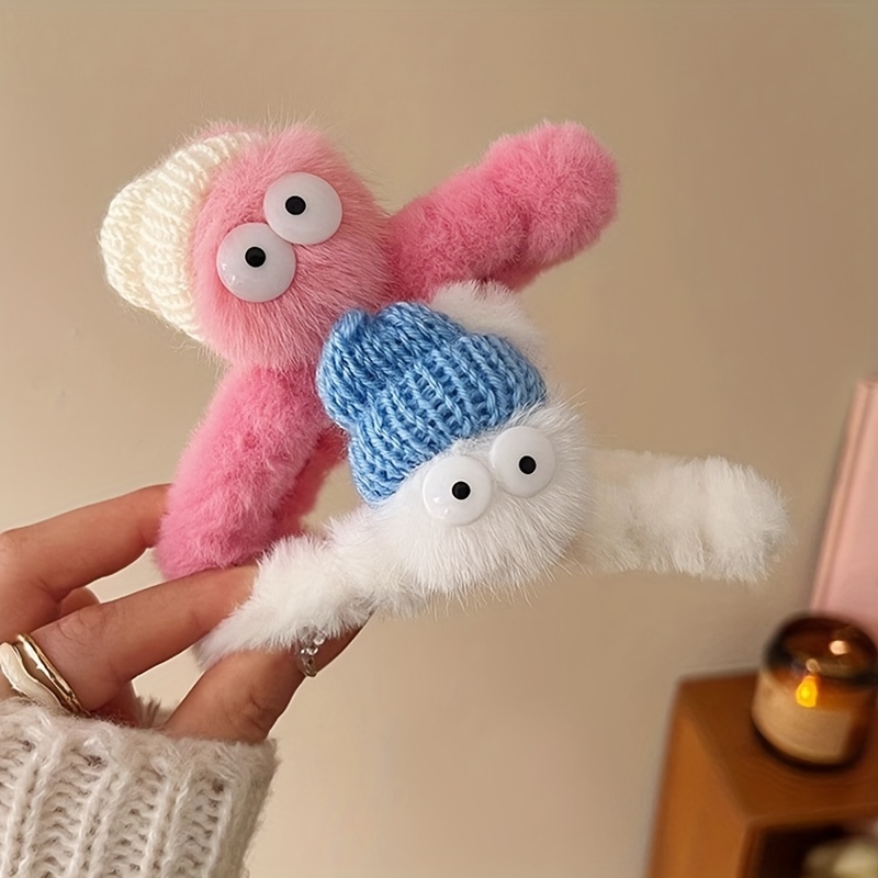 Cartoon Big Eyes Plush Hair Clip Female Back Of Head Hair Styling Grab Clip Cute Plush Hair Clip Shark Clip Headdress Winter