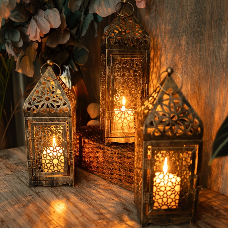 2 pack moroccan   lanterns hollow out projection   candle holders festive tabletop decor for halloween valentines thanksgiving christmas home kitchen decor details 0