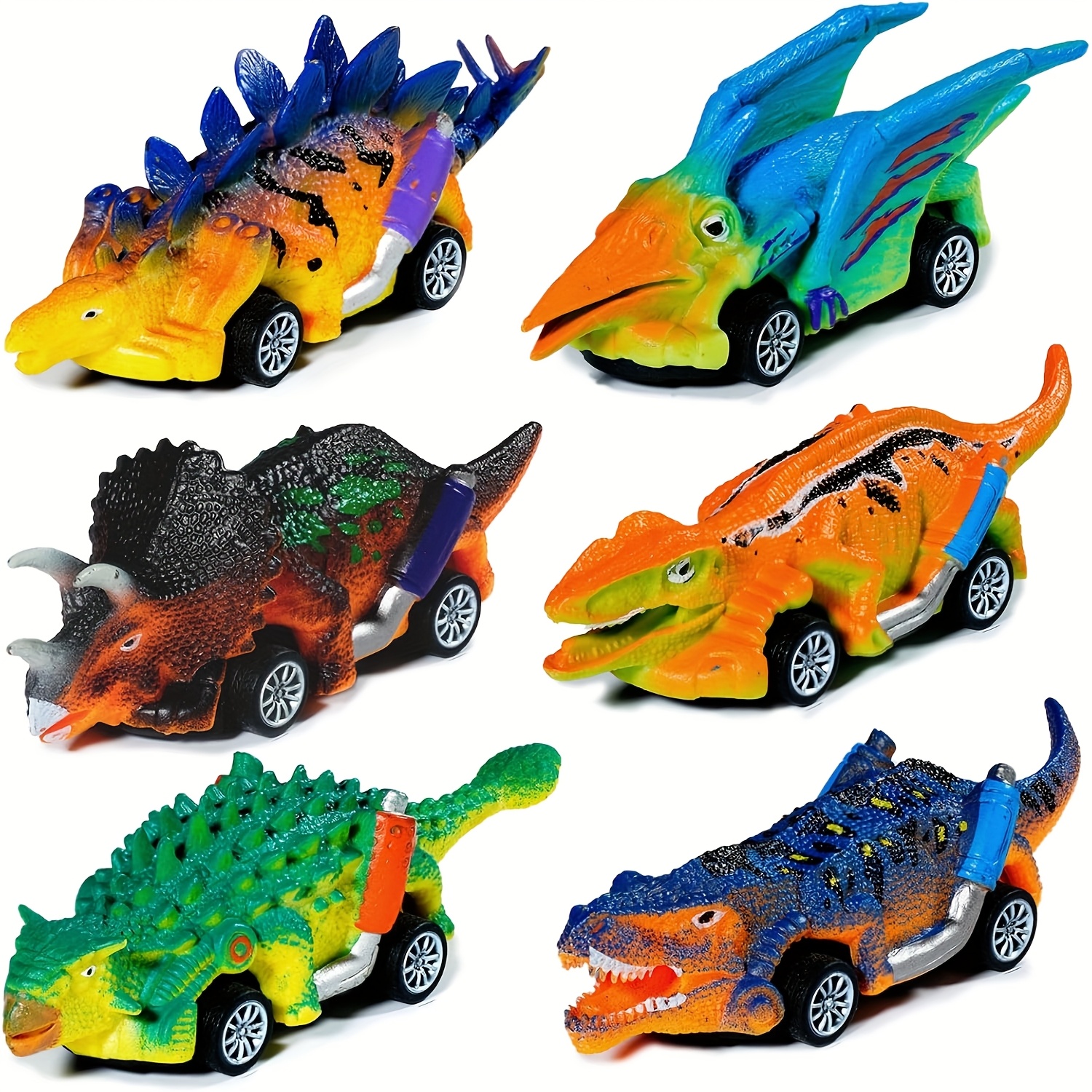 TEMU Dinosaur Car Toys For 3-7 Years - Mixed Color Abs Plastic Dinosaur Vehicle Playsets With Push-back Action, Educational Motor Skills Toys For ,