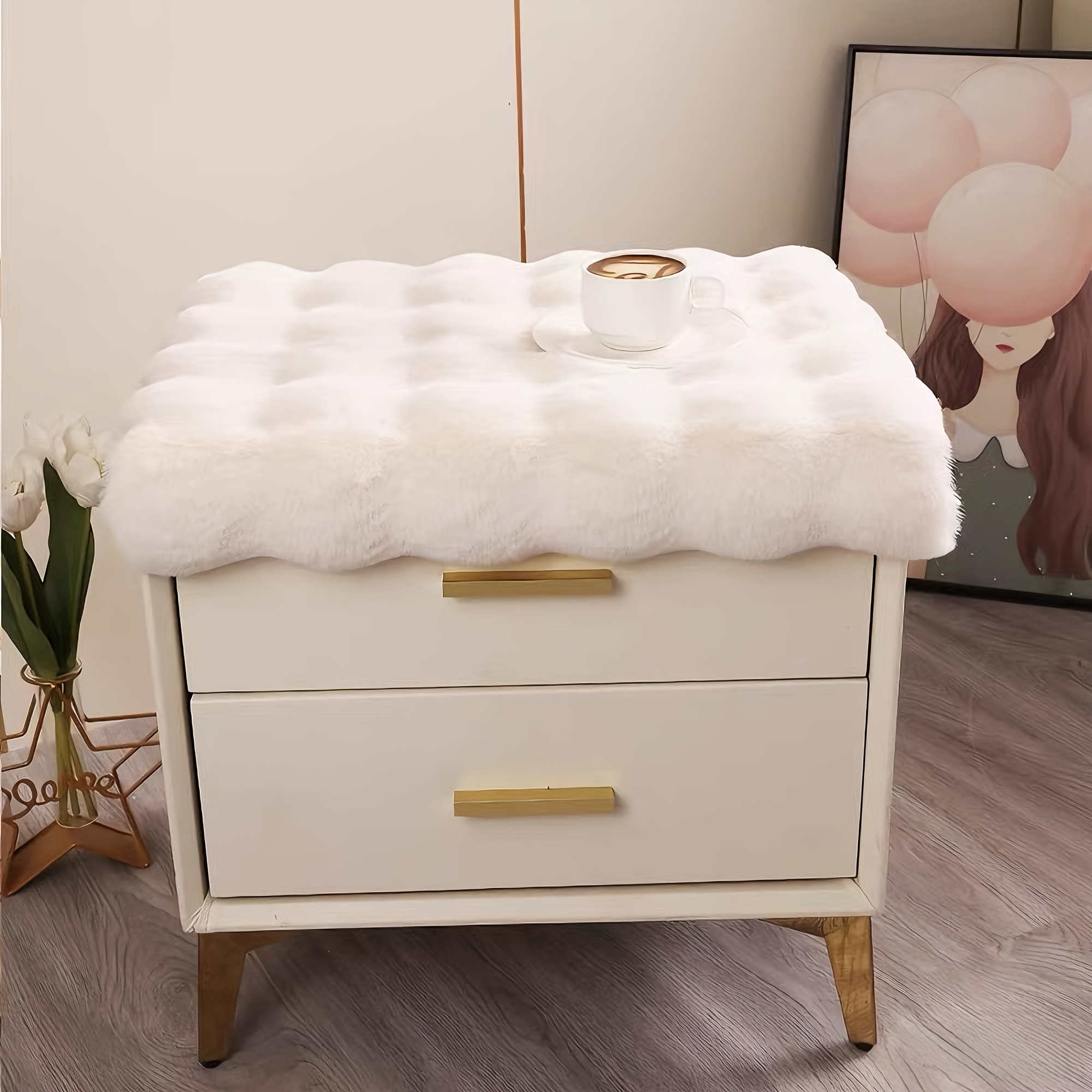 TEMU 1pc | Nouveau Style Nordique, Style Moderne, Tapis Décoratif en Peluche Style Crème, Tapis de Décor de Placard : Coussin de Chaise | Matériau en