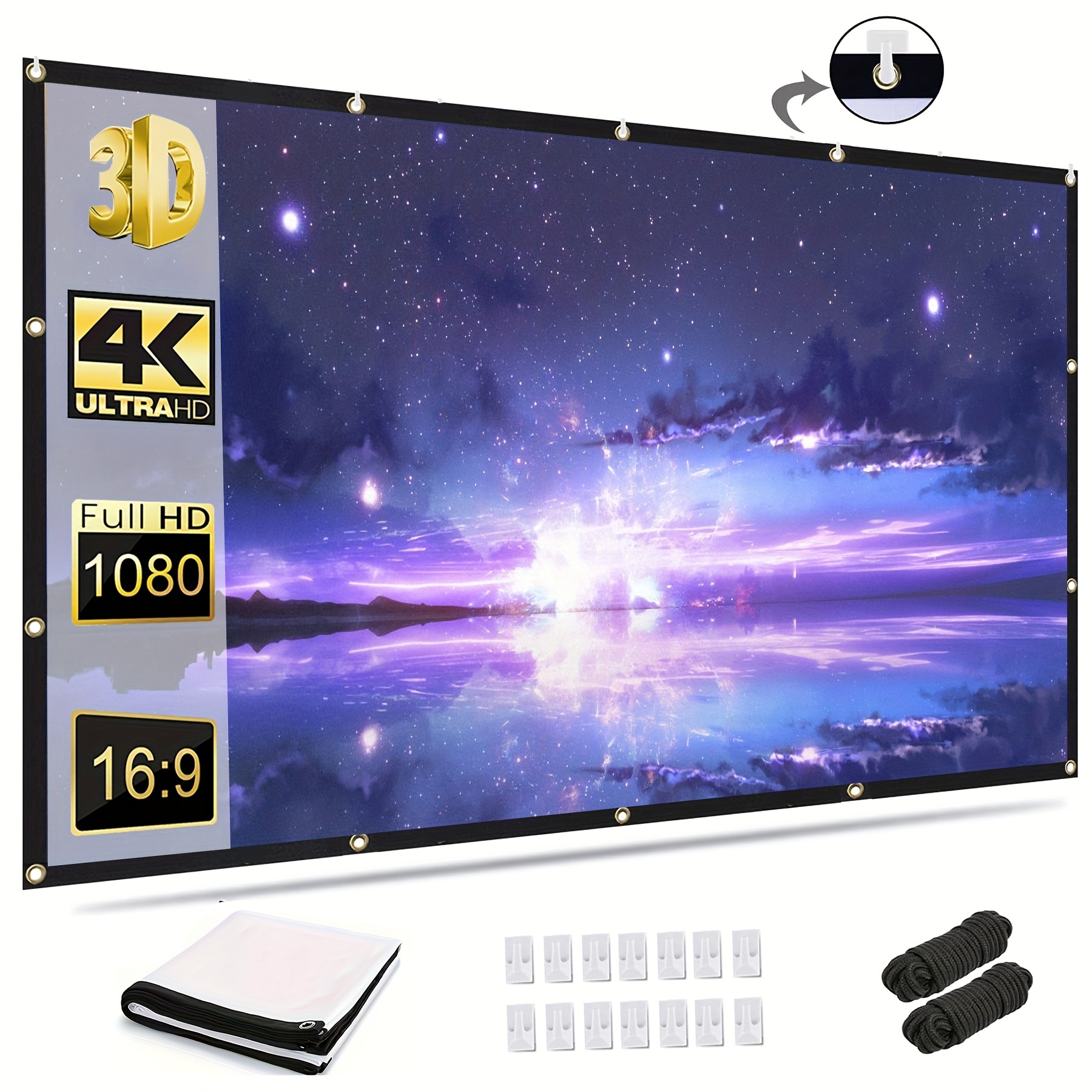 

150-inch Ultra-high-definition Curtain 4k 16:9 High-definition 3d Wrinkle-free Milk Silk Material Curtain Suitable For Home Theater Outdoor Indoor Projector Screen, Portable Foldable Projector Screen