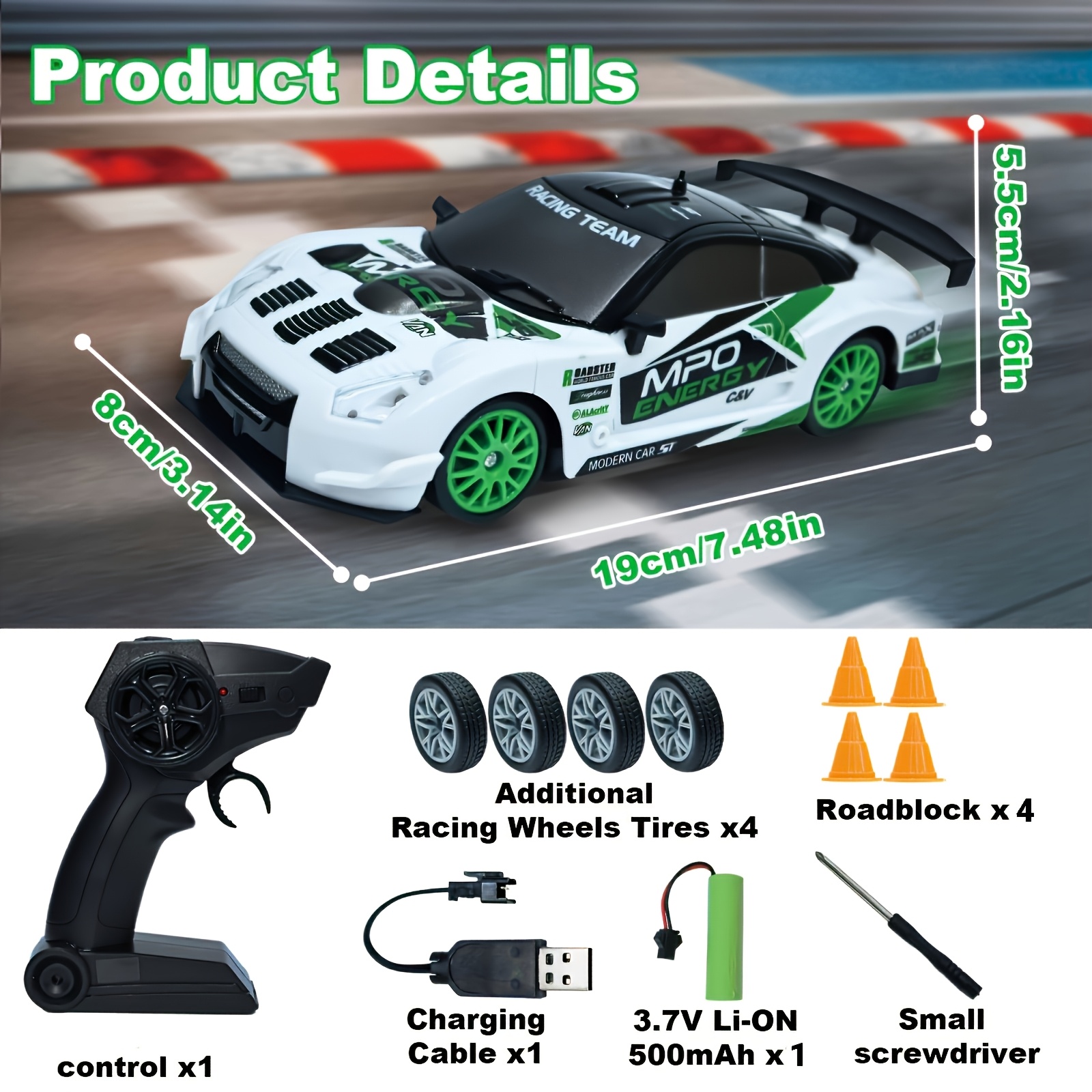 TEMU 1:24 Drift Car, 4wd Rc Drift Car, All Terrain Application, Racing/drifting Tyres, Dual Led Lights, Indoor And Outdoor Racing Toy, For Children