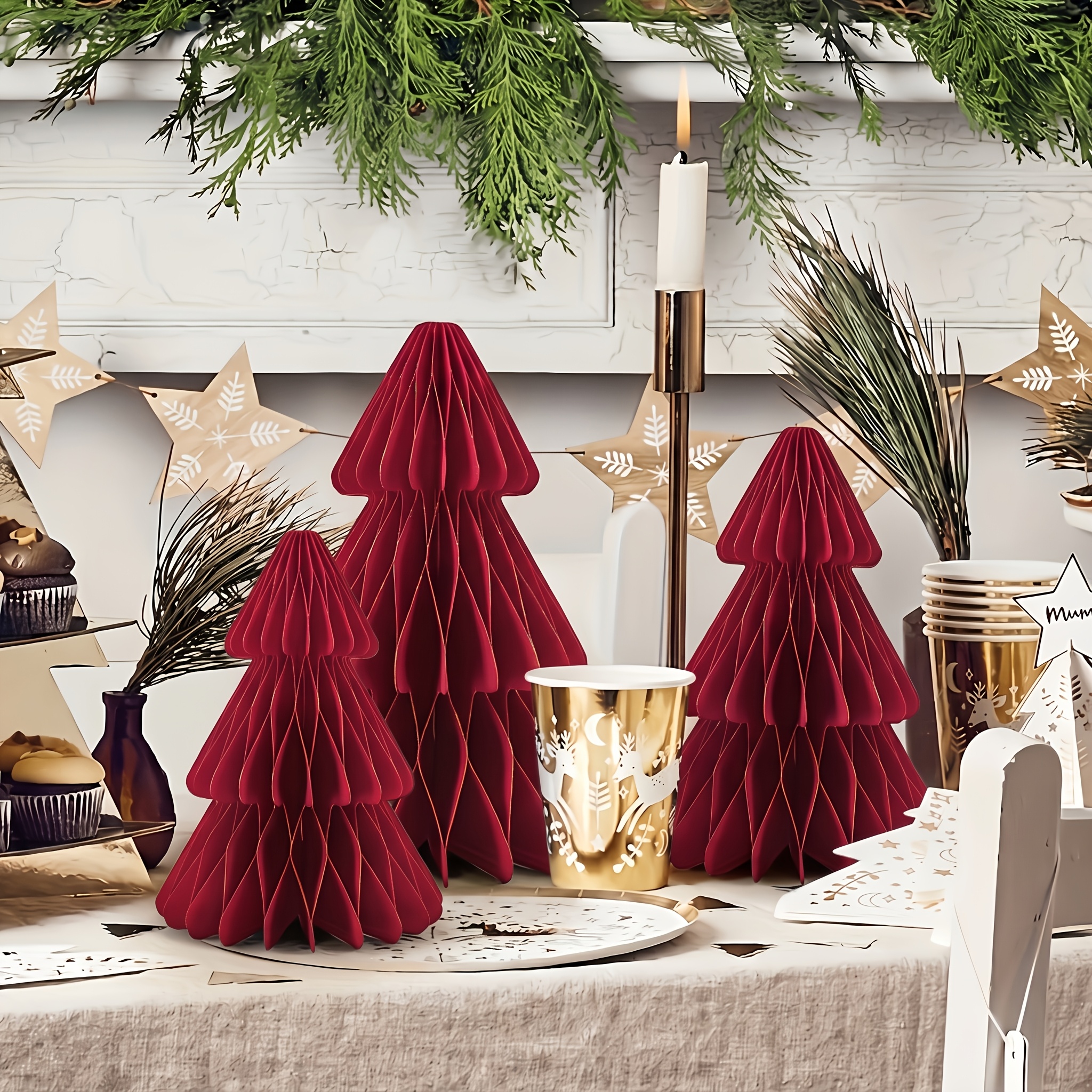 TEMU 3 piezas de decoraciones de de mesa de panal de papel de árbol de Navidad , decoraciones de de mesa de panal de papel para árbol de Navidad,