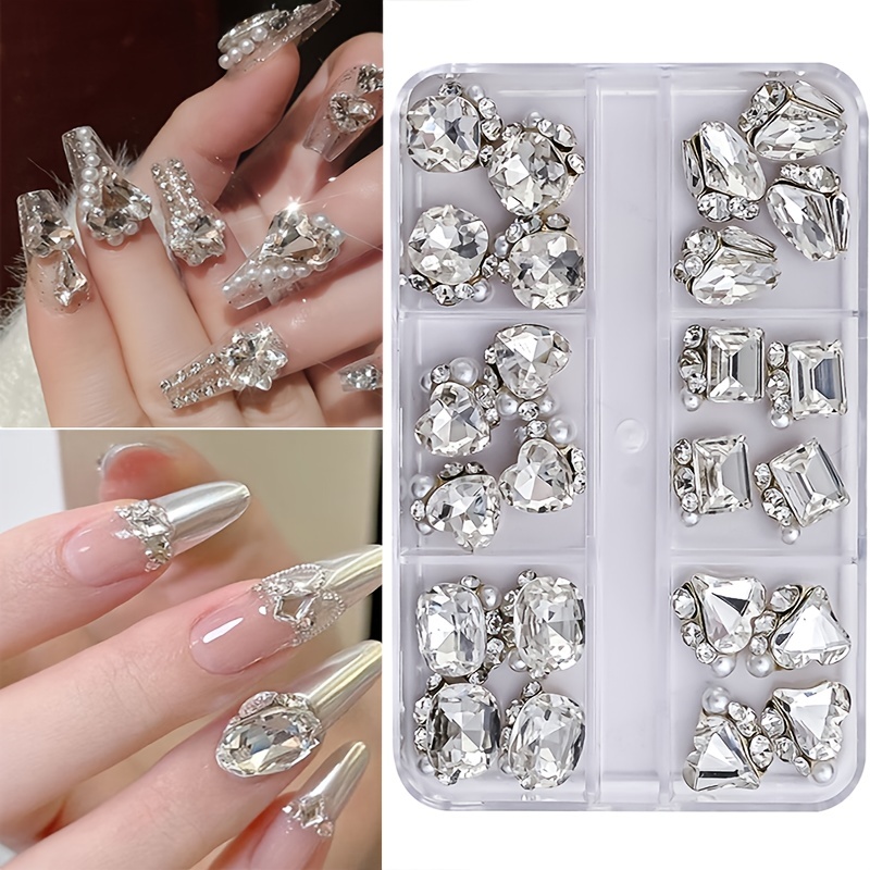 

24pcs/6 Grids Transparent Pile Diamond Luxury Nail Art Rhinestones Gems Sparkle Glass Nail Stones Diy Charms