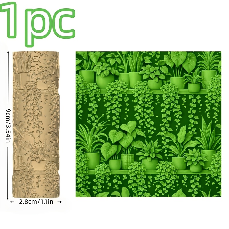TEMU 1pc Plastic Tropical Plant Texture Roller Tool With Palm & Monstera - Manual Clay Roller Suitable For Ceramic Production, Pottery Making, Clay