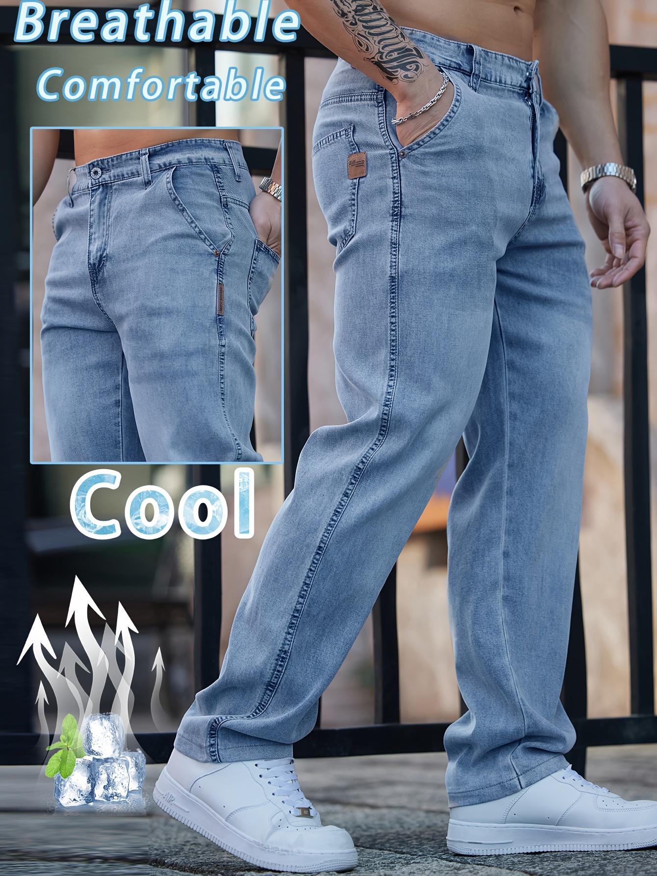 2025 Spring/Summer New Embroidered Men'S Straight Pants, Stylish Streetwear Versatile Cool Trendy Men'S Faux Denim