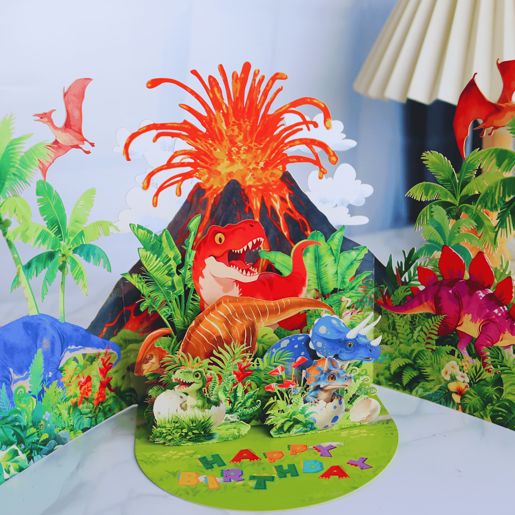 E-shop 3D Pop-Up Dinosaurier und Vulkanausbruch Grußkarte, Papiermaterial, für Geburtstag, Freundschaftstag, , Universelles Feiertagsgebrauch,