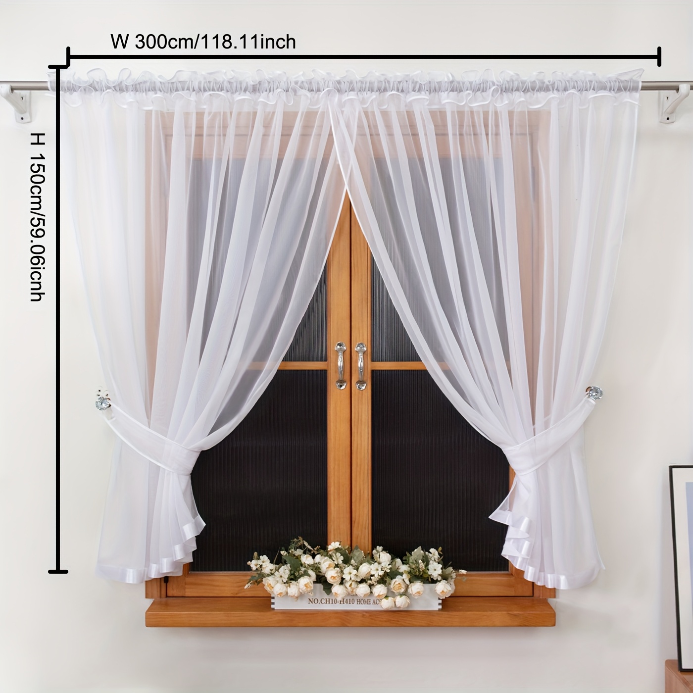 TEMU 1pc High-quality Polyester Sheer Curtain With Satin Ribbon Decor, Soft And Light Filtering, Drape, Fits Bedroom And Living Room, Sizes: 400 X