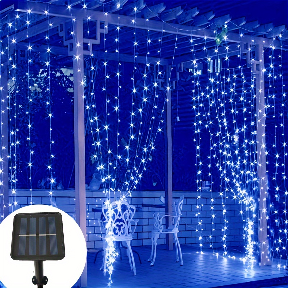 300/200 LED Solar Curtain Lights - 8 Lighting Modes, Fairy Tale Copper Wire Decor for Christmas, Weddings, Home & Garden, Outdoor 298.7cm x 298.7cm