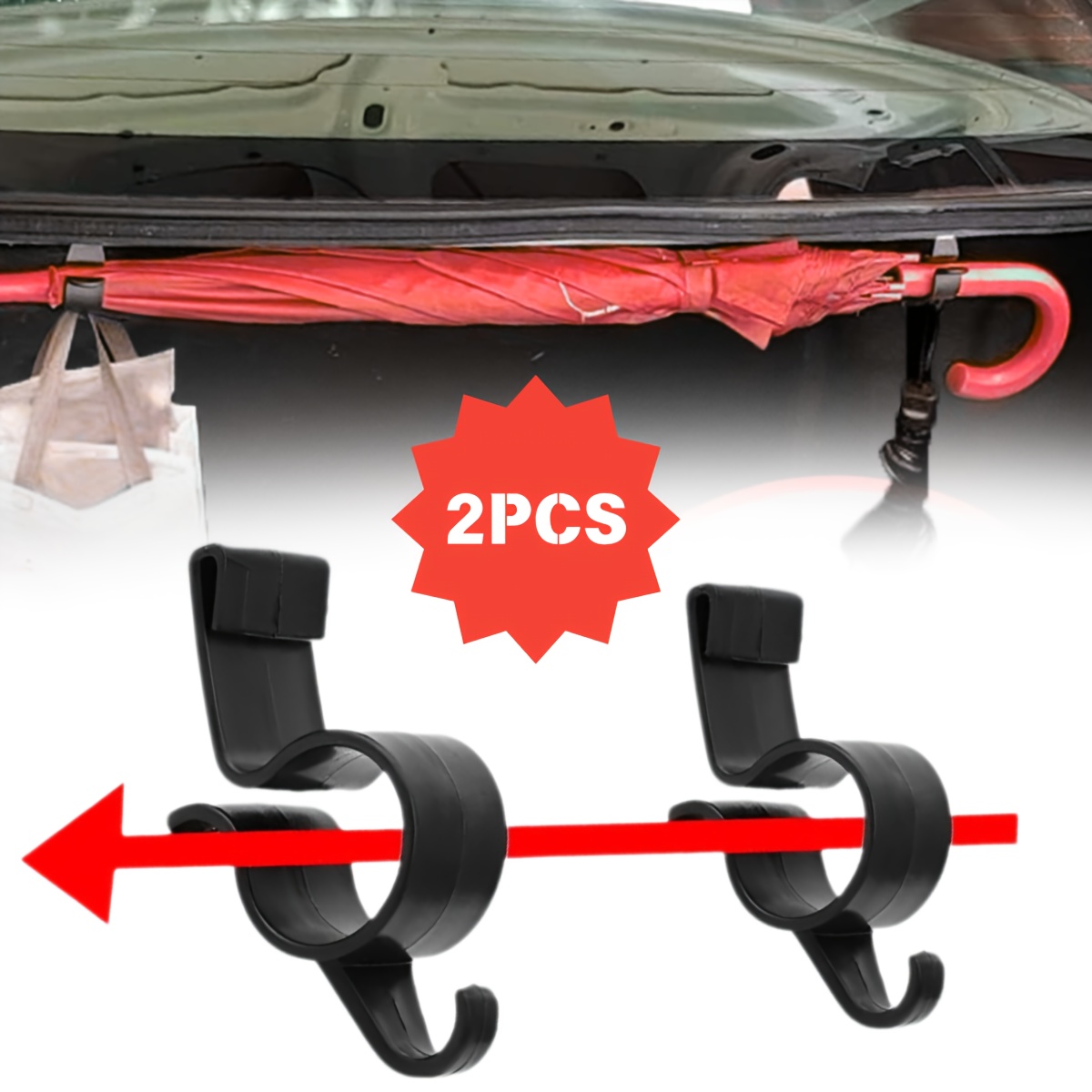 

2pcs Multi-functional Car Seat Back Umbrella And Towel Holders - Portable Lightweight Pp Hook For Vehicle Trunk, Car Hook