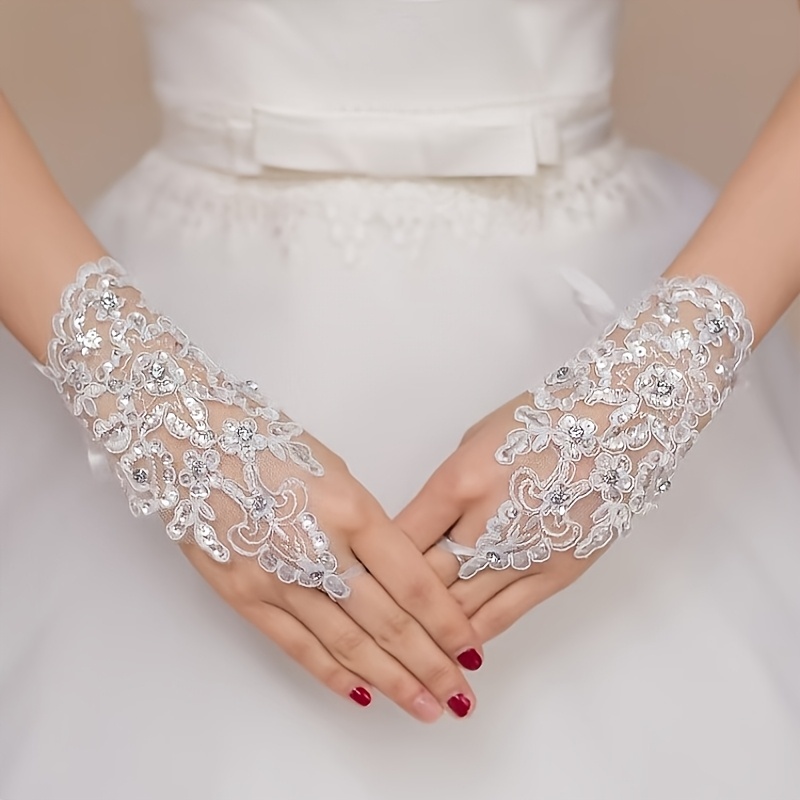 European Bridal Wedding Gloves - Fingerless Lace Gloves With Elbow Cuff For Weddings, , Parties, Banquets - Elegant Wedding Accessory (hand Wash Only) - Fingerless Design For )