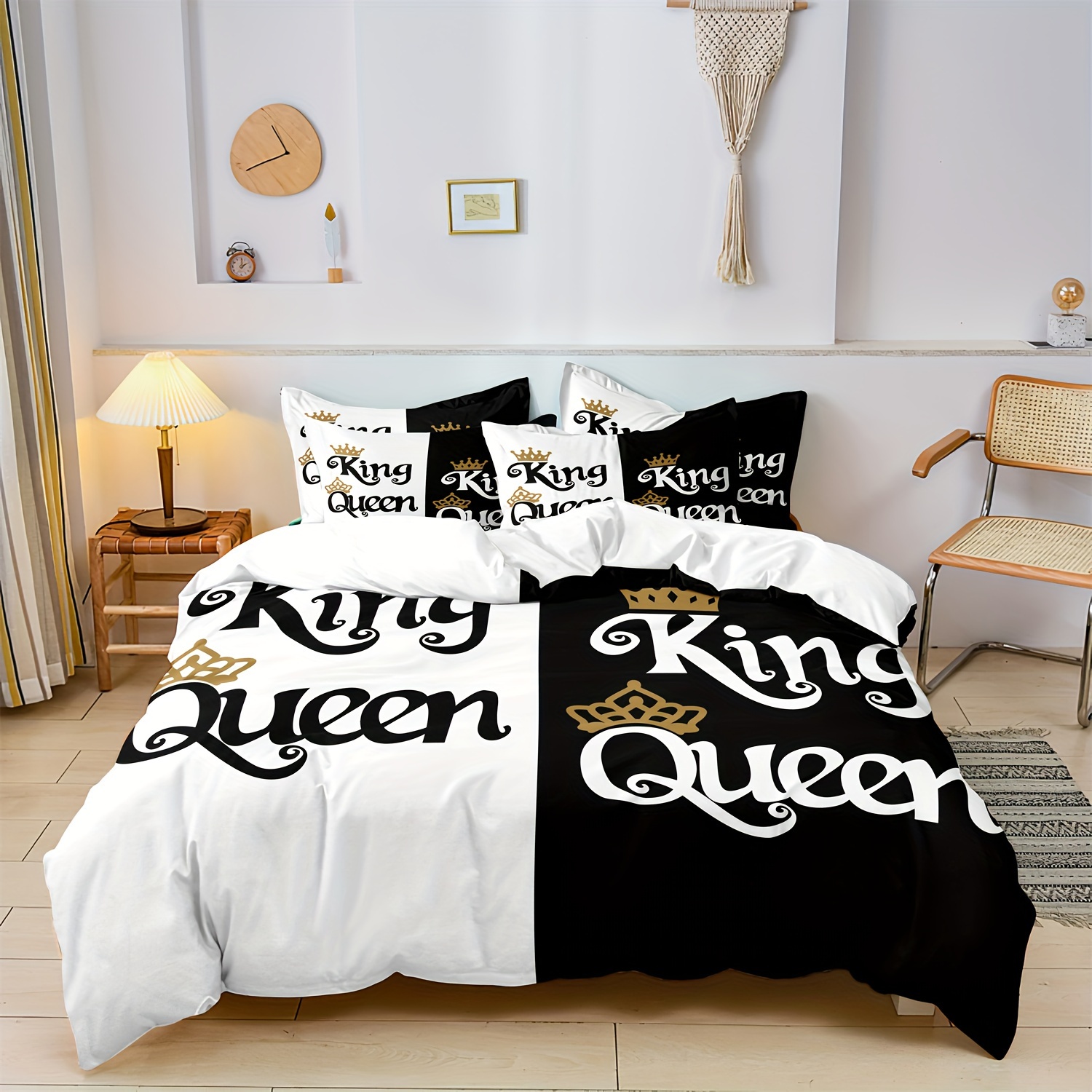black and white bedding set with queen king letter pattern printed on the duvet cover and pillowcases Product details 1