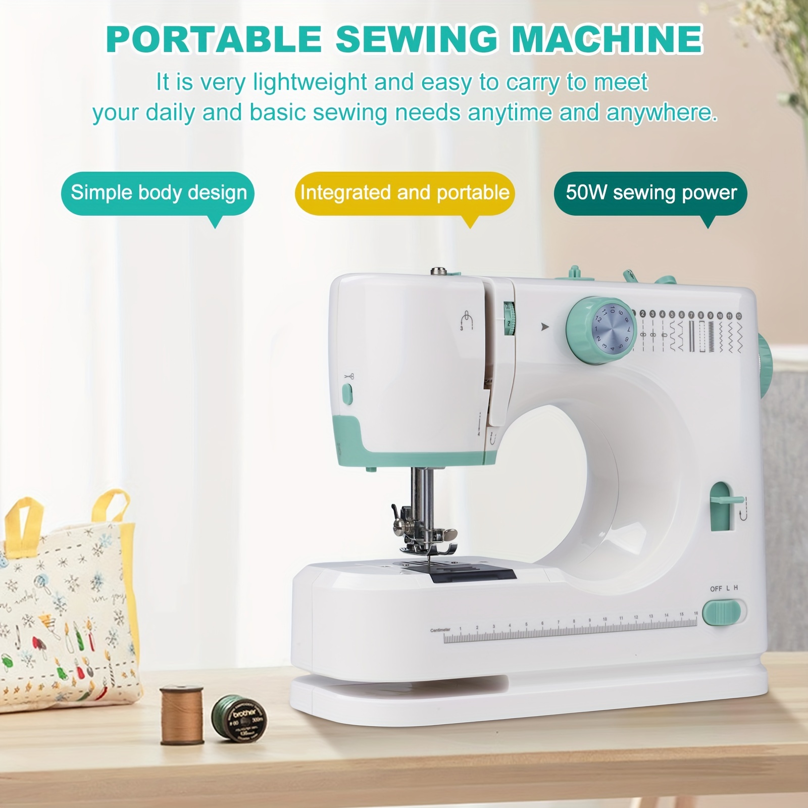 TEMU 12 Stitches Sewing Machine, Mini Sewing Machine, Electric Sewing Machine, Household Sewing Machine, Multifunctional Sewing Machine, 12 Stitches
