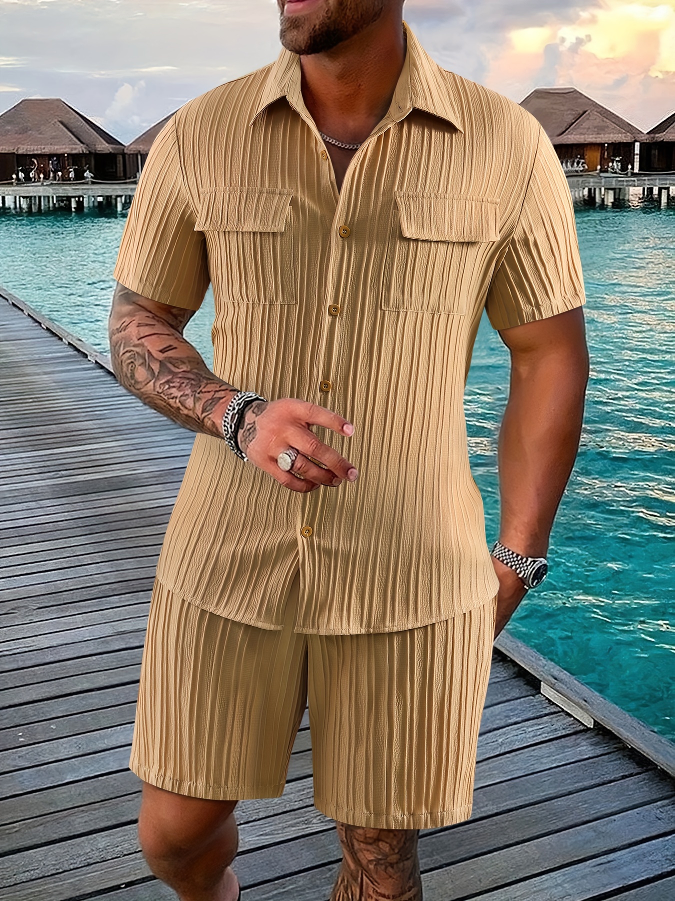 ensemble pièces d'été homme chemise décontractée à Temu Switzerland