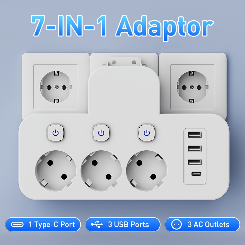 7 in 1 multi function usb power socket with multi switch   travel adapter usb converter outlet independent switch suitable for work home