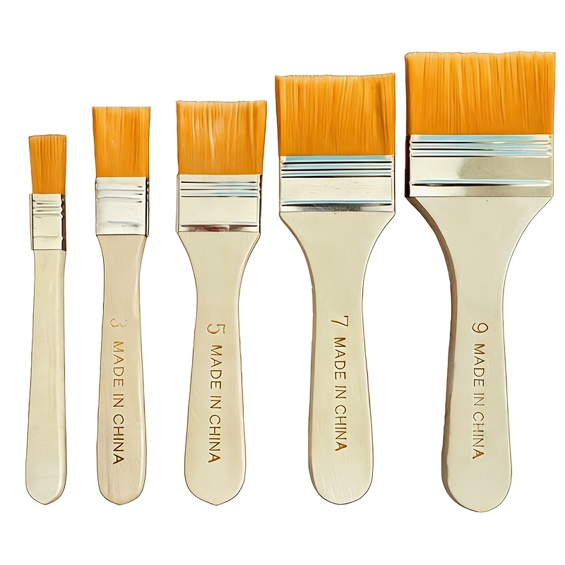 Image of 5 Set Of Art Paint Brushes Assorted Sized Nylon Painting Brushes With Wooden Handles For Acrylic, Oil, Paint, Varnishes, Watercolor, Painter, Students, Artist