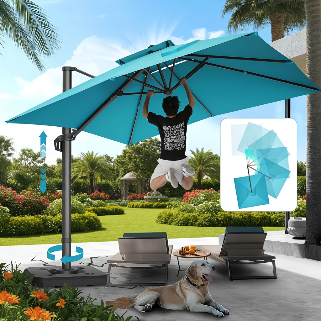 10ft Heavy-Duty Outdoor Cantilever Parasol with, Large Rectangular Offset Umbrella - 360° Rotating Canopy, Tilt Mechanism & Heavy-Duty Aluminum Frame for Patio, Deck, Balcony, Pool (Compatible with most roofs)